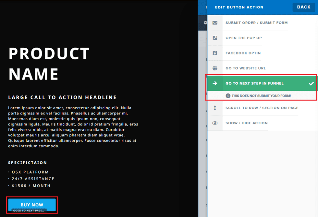 sales page CTA to order form page