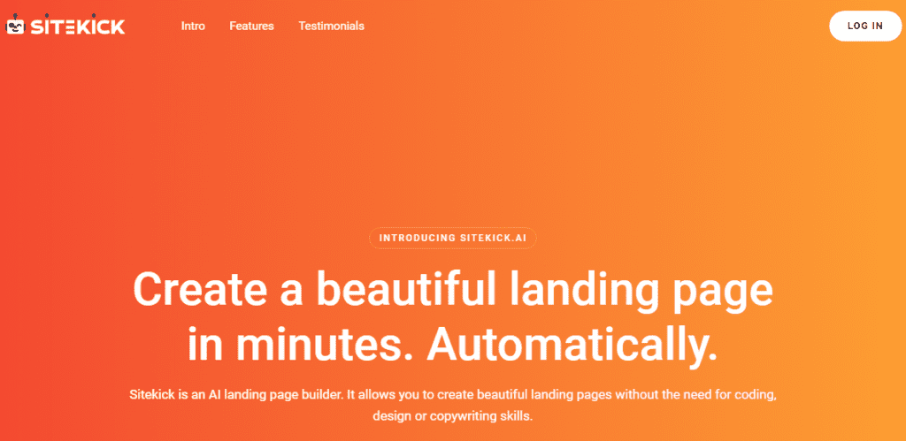 Sitekick.ai use AI to help create landing pages automatically